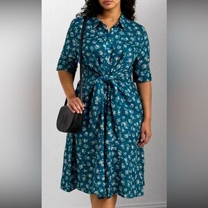 Lauren Taloj Lauren Teal Floral Tie-Waist Midi Dress pit to pit 20 (mic25)